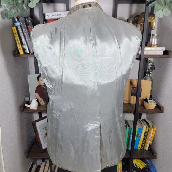 VTG Haggar Men's Tweed Sport Coat Blazer Two Button Herringbone Plaid Wool 44R - Picture 14 of 16